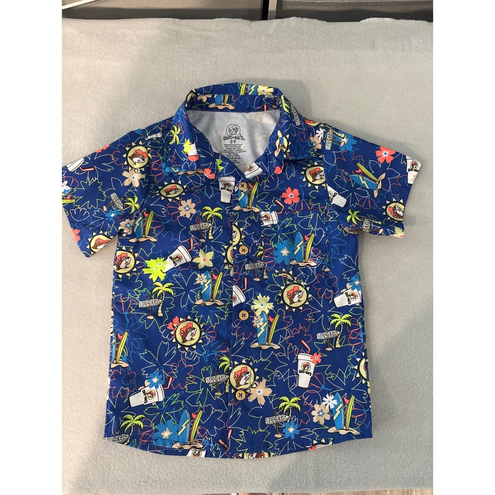 Buc-ee's Toddler Boys 3T Tropical Surf Beaver Print Short Sleeve Button Down